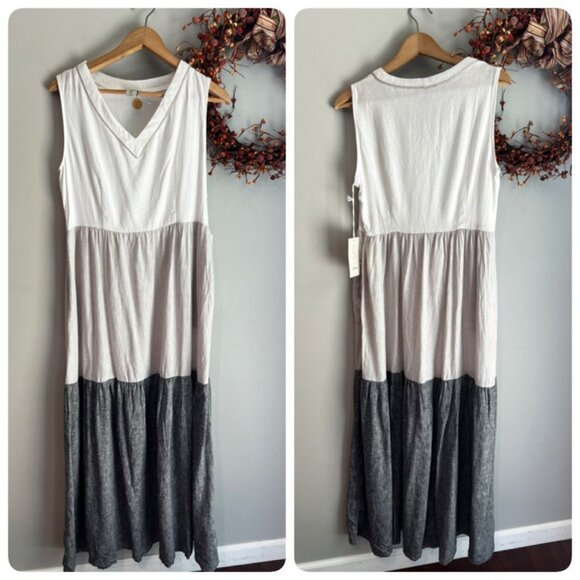 Joie Womens Sleeveless Maxi Colorblock Dress MEDIUM White Gray Linen Blend - Picture 1 of 10